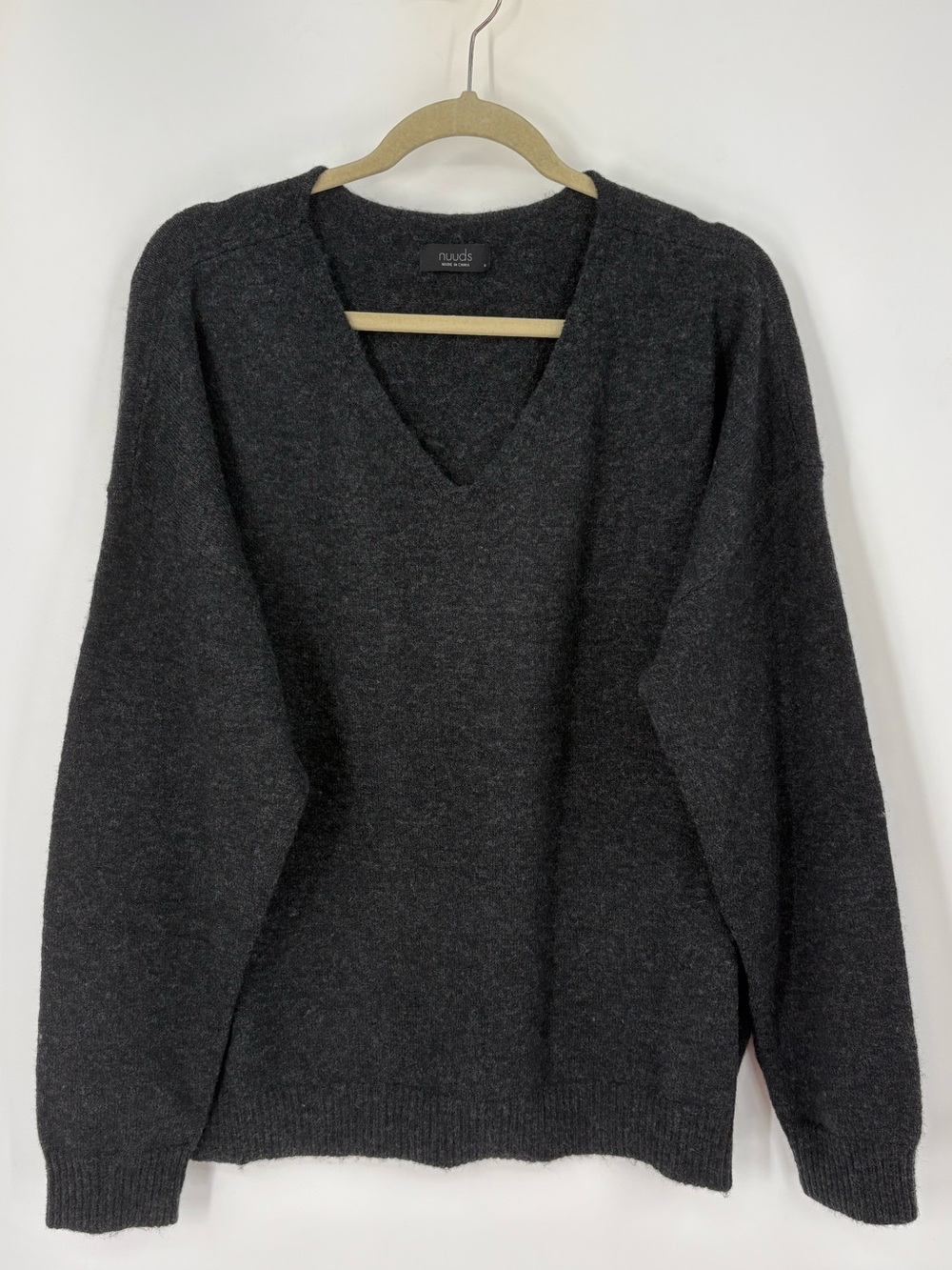 Nuuds Cozy Knit Oversized V-Neck Sweater Heather Charcoal Size Medium